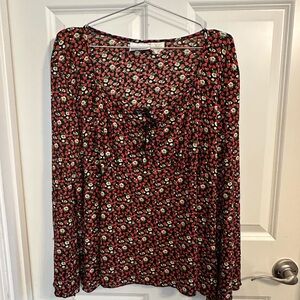 Vintage Fashion Bug Floral Black and Red Women's Top with lace up front detail